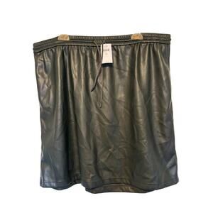 J Jill 2X Skirt Faux Leather Dark Green Peat Midi Pockets Pull-On NWT